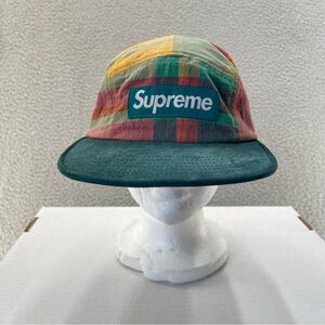 Supreme Plaid Madras Camp Hat Patchwork Box Logo Suede Brim Colorful